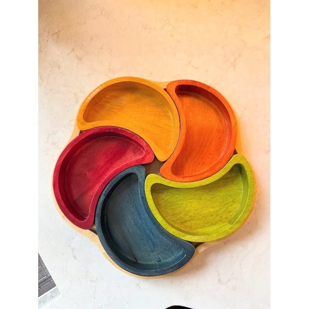 VTG Retro 1960s Tutto Casa Multicolor Serving Bowls Tray Platter base wooden NEW